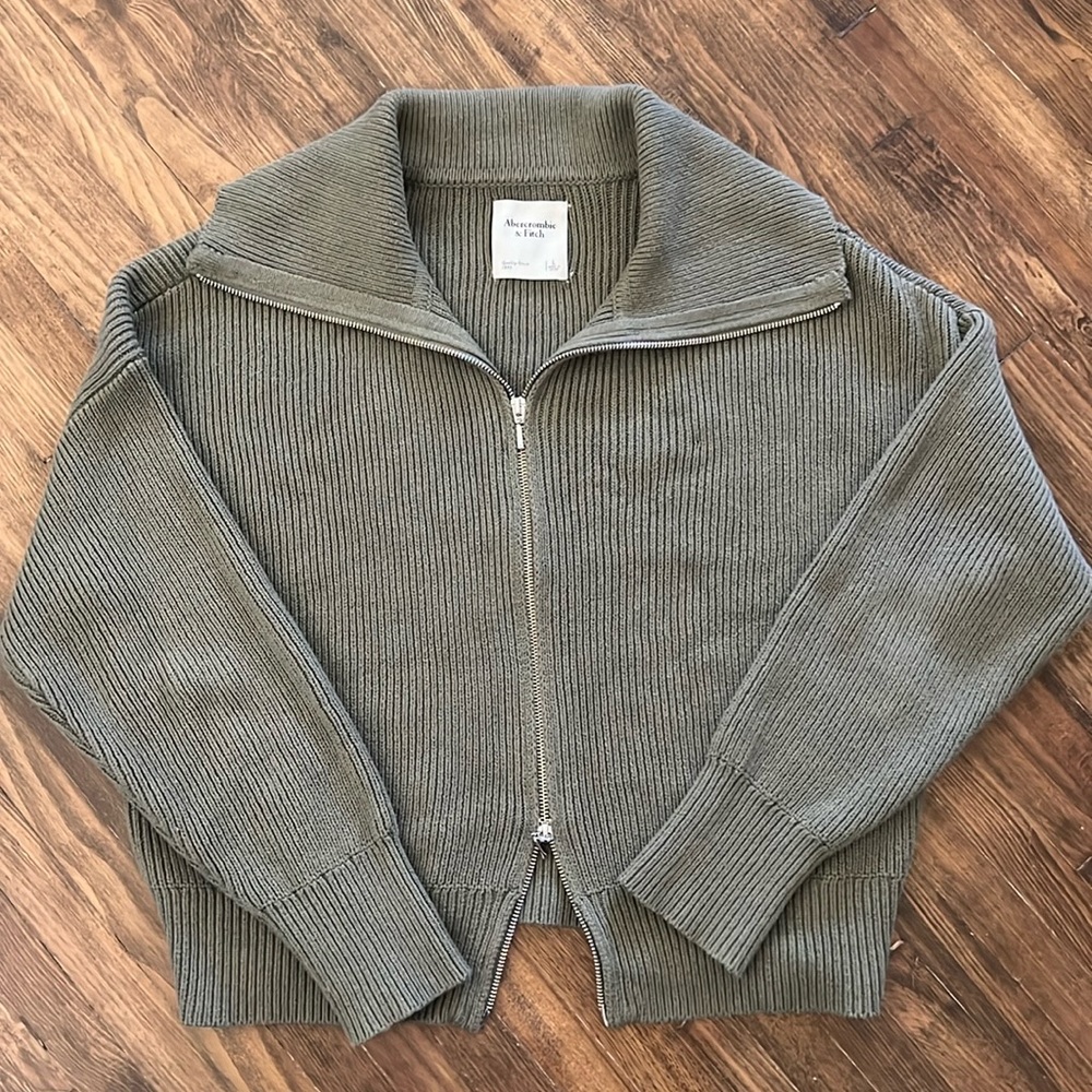 Abercrombie olive green double zip sweater size large